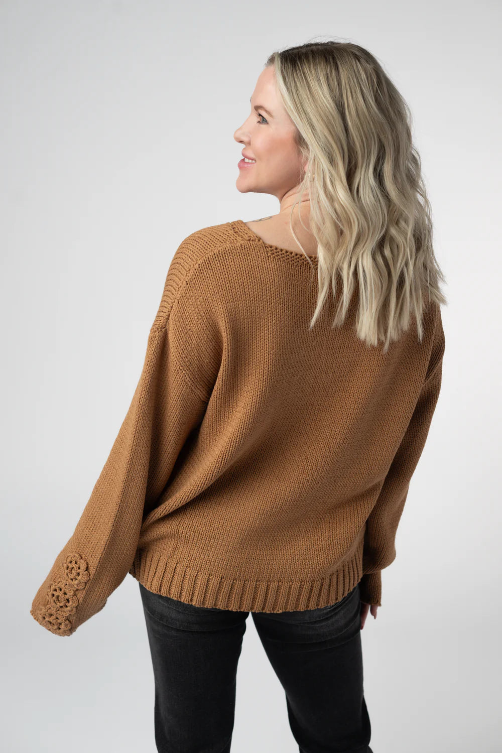 Camel Crochet Sleeve Top