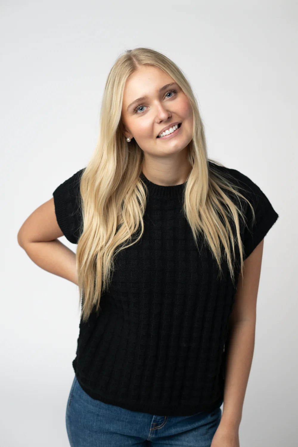 Black Knit Short Sleeve Top