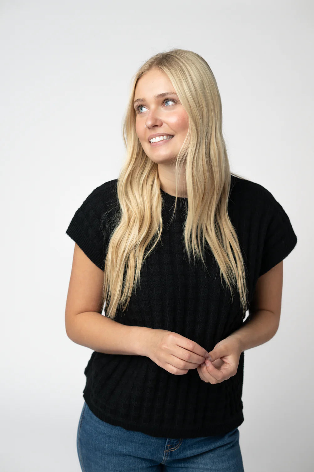 Black Knit Short Sleeve Top