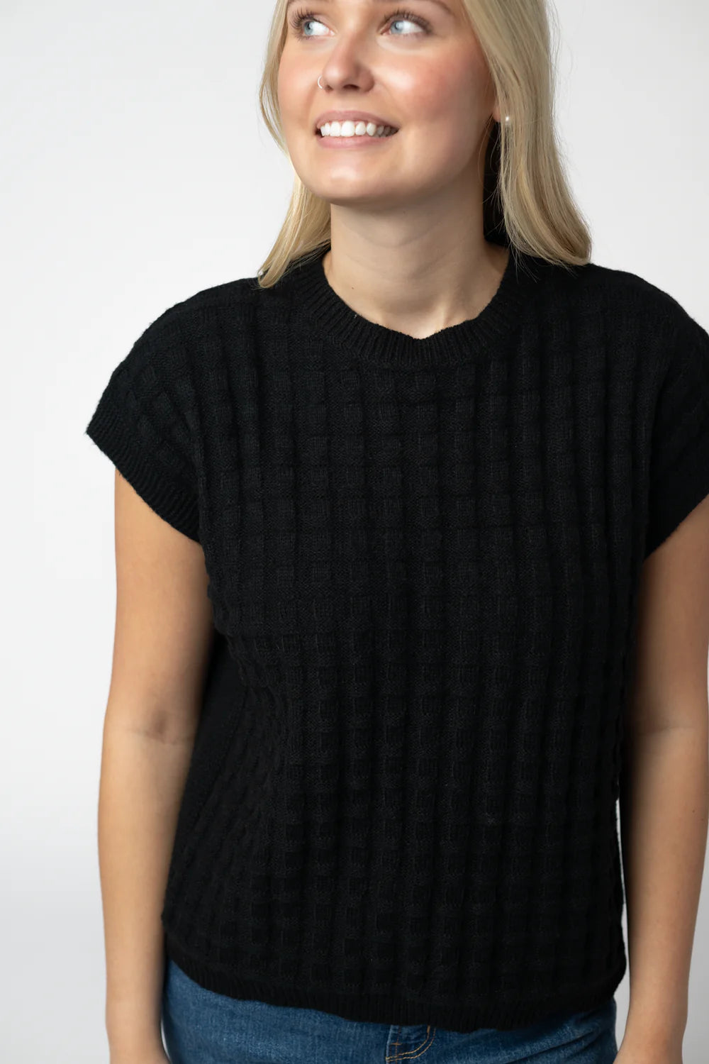 Black Knit Short Sleeve Top