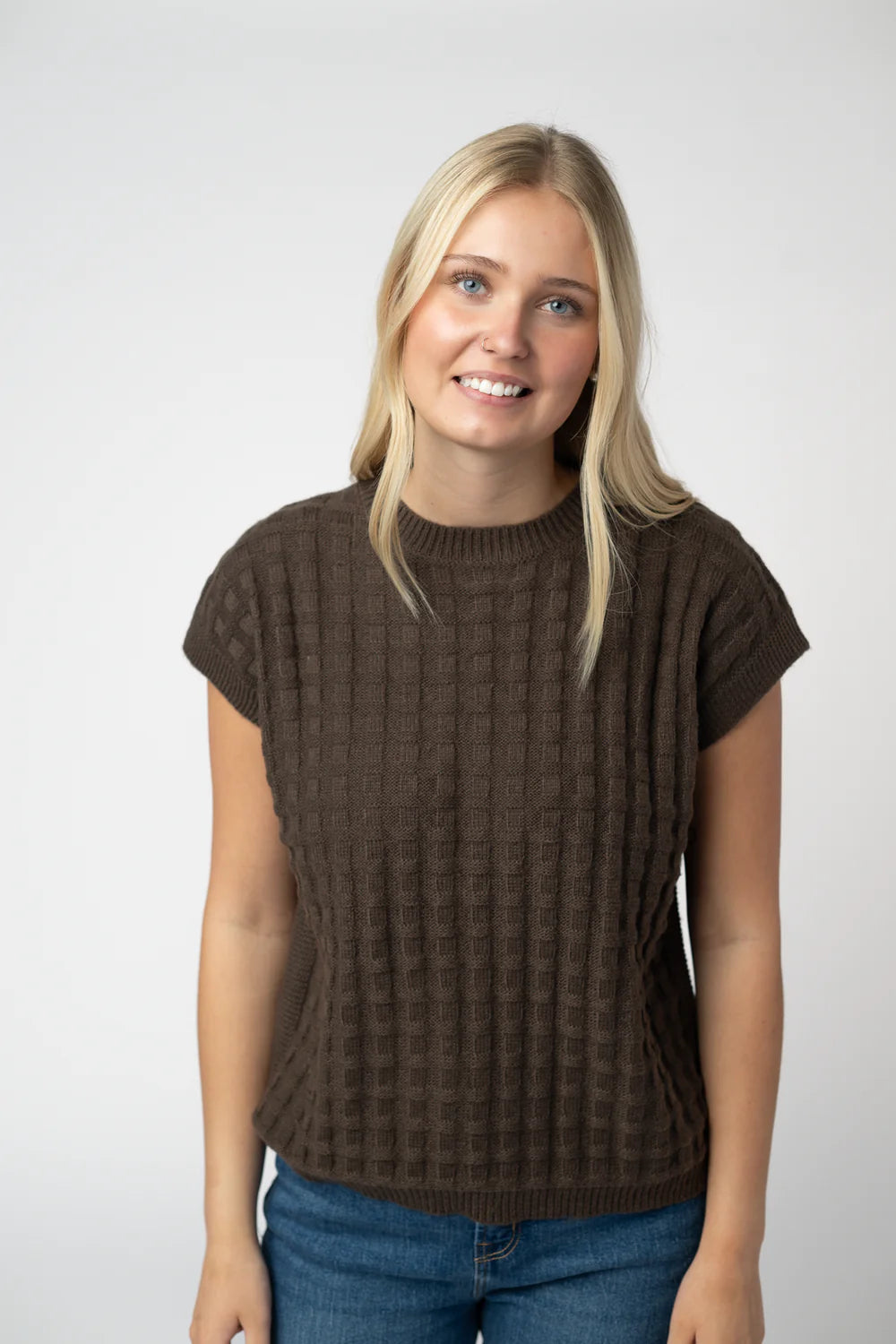 Brown Knit Short Sleeve Top