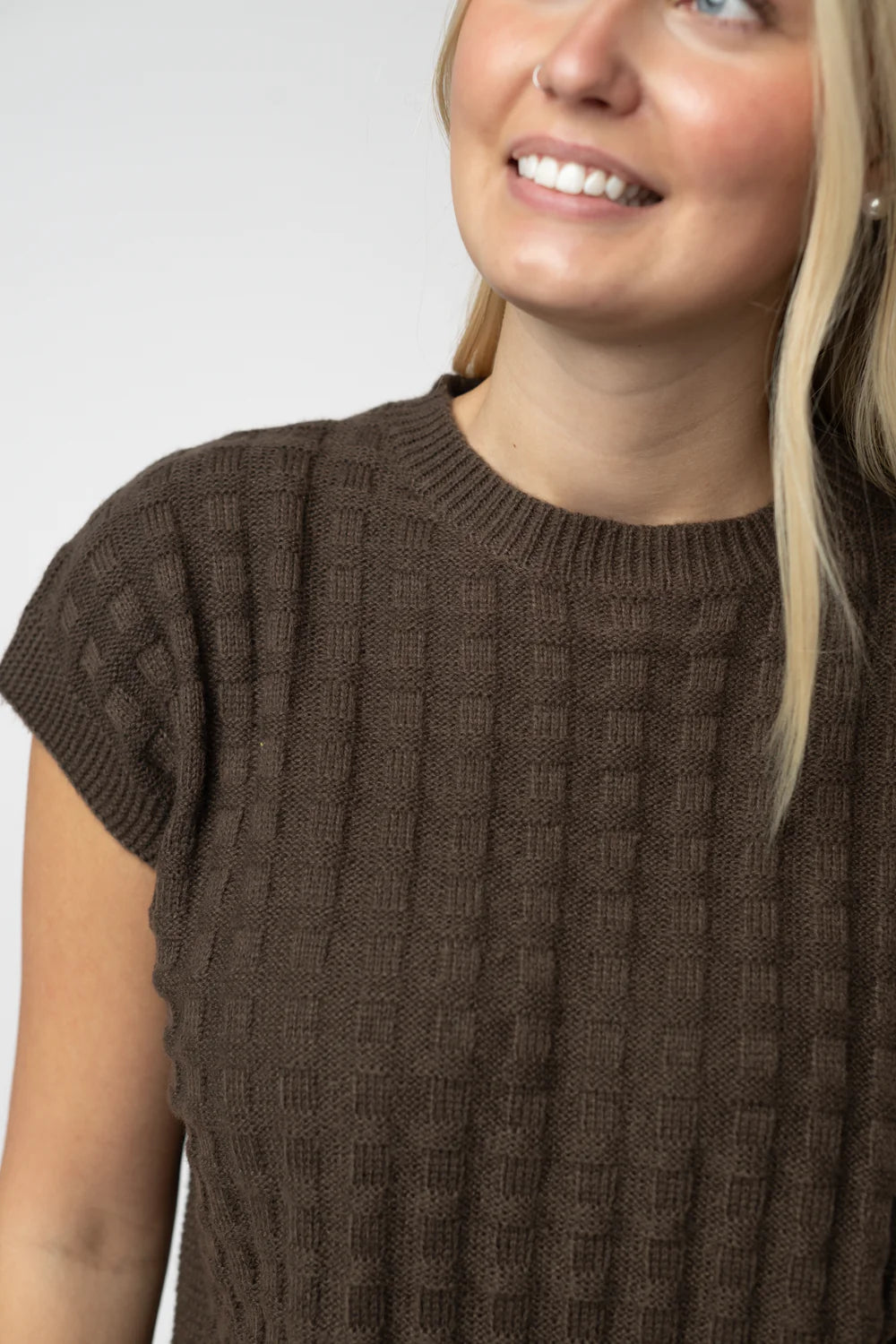 Brown Knit Short Sleeve Top