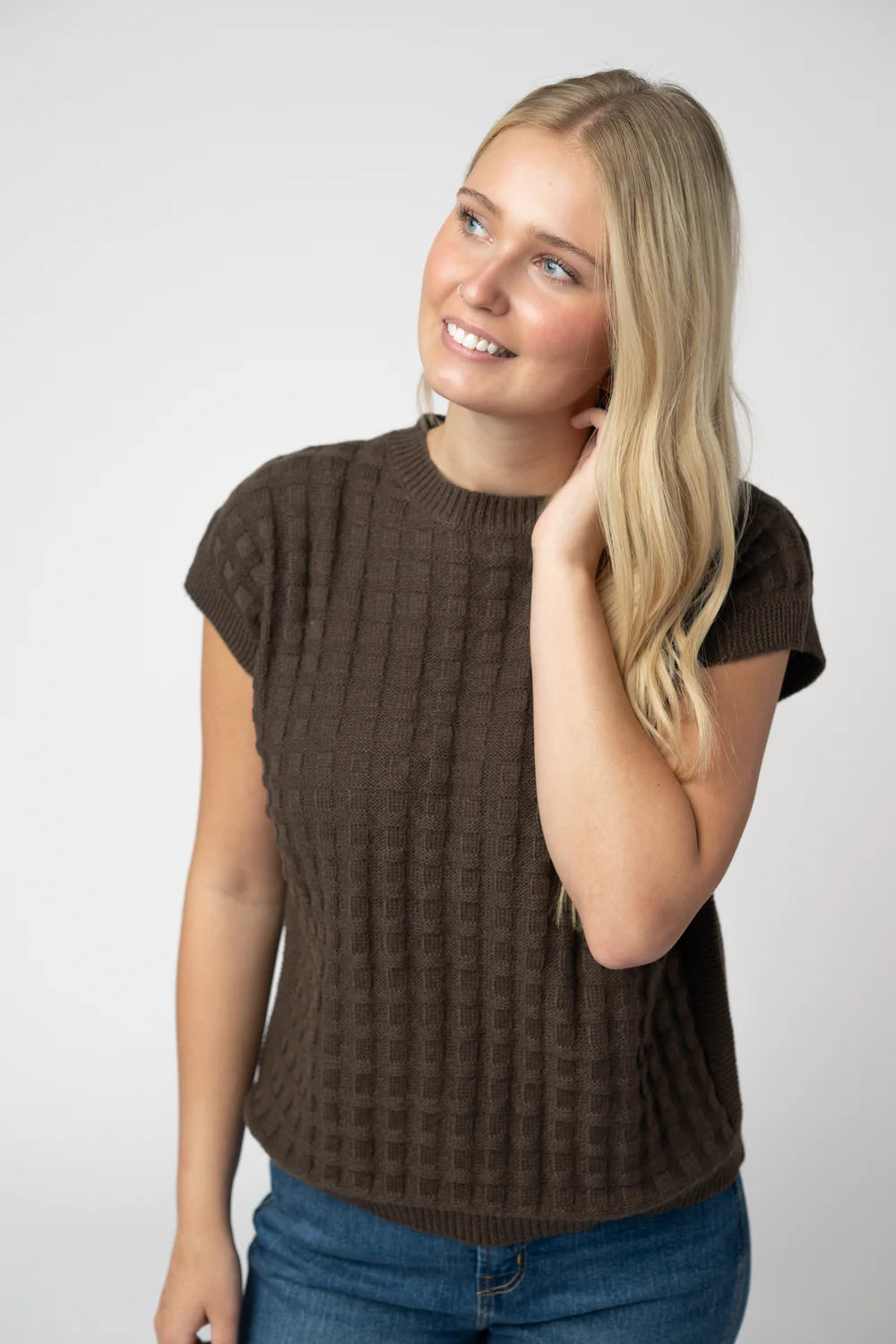 Brown Knit Short Sleeve Top
