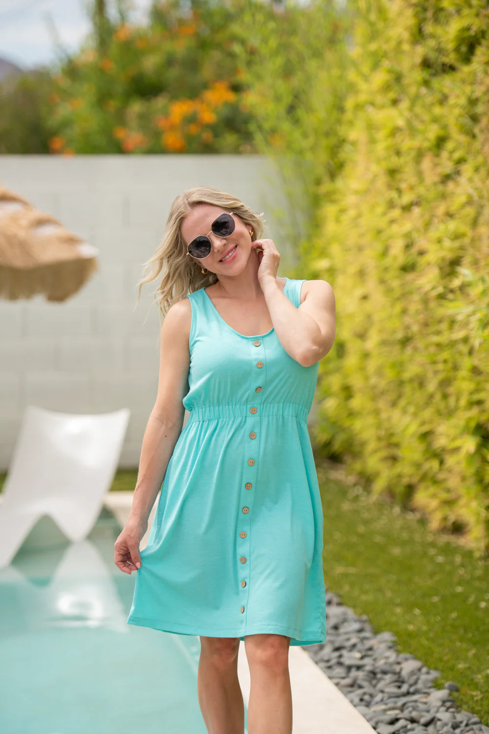 Aqua Button Down Sleeveless Dress