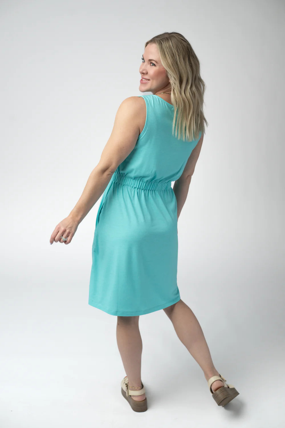 Aqua Button Down Sleeveless Dress