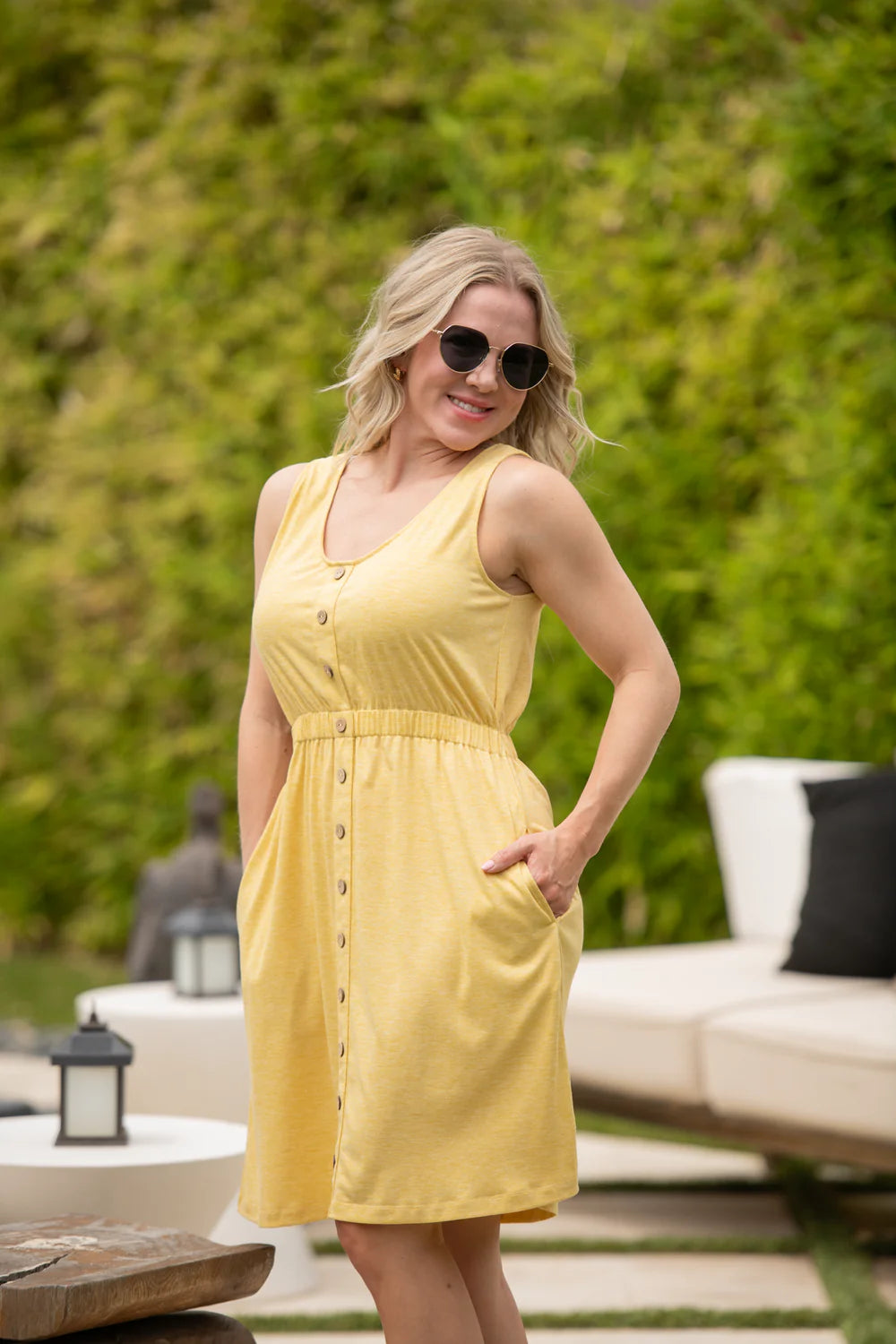 Summer Yellow Button Down Sleeveless Dress