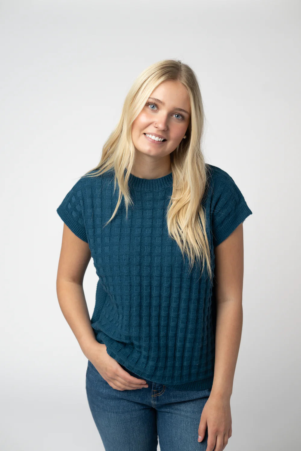 Teal Knit Short Sleeve Top