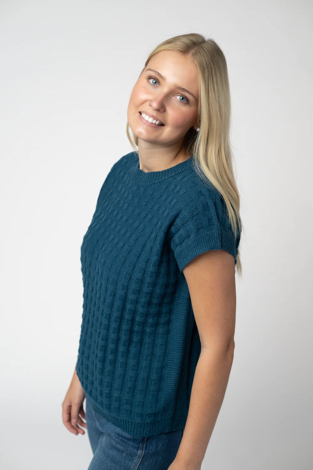 Teal Knit Short Sleeve Top