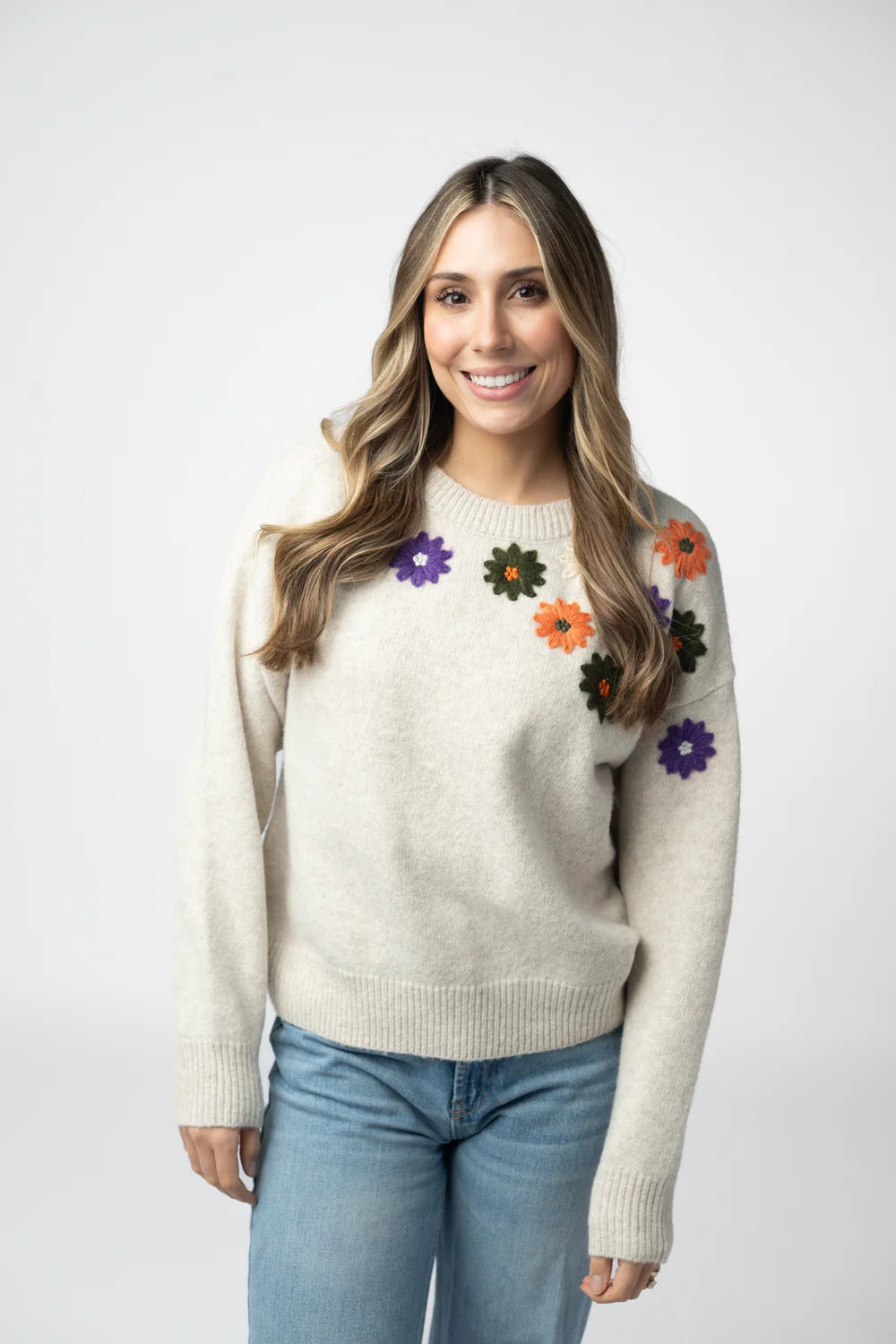 Beige Fall Floral Sweater