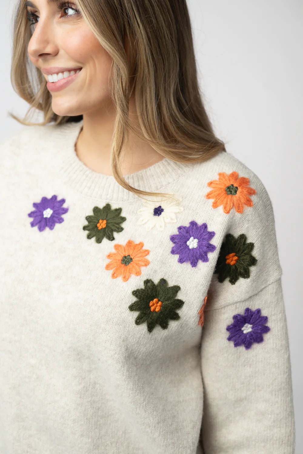 Beige Fall Floral Sweater