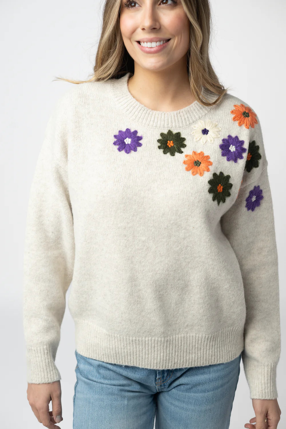 Beige Fall Floral Sweater