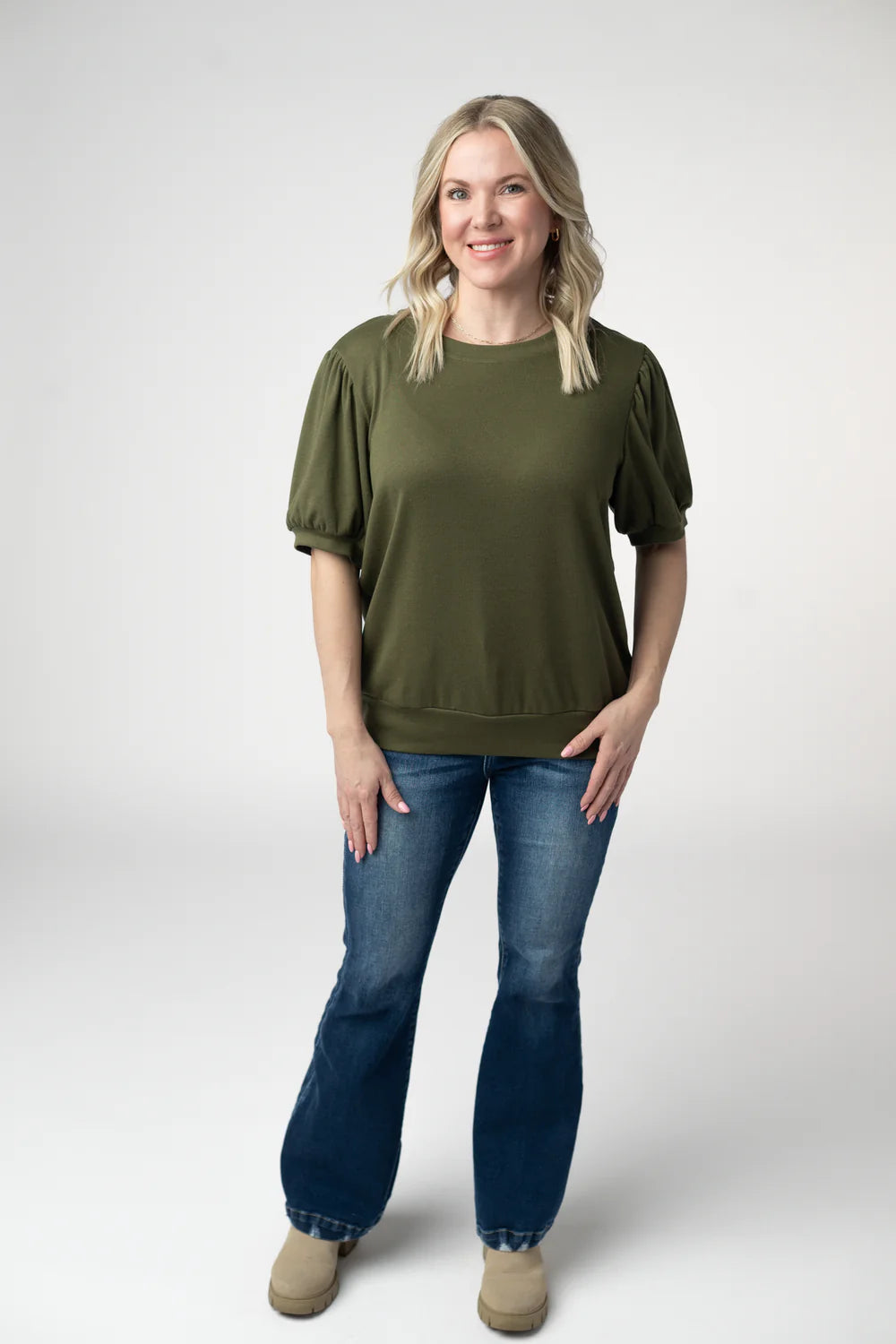 Olive Cozy Short Sleeve Top