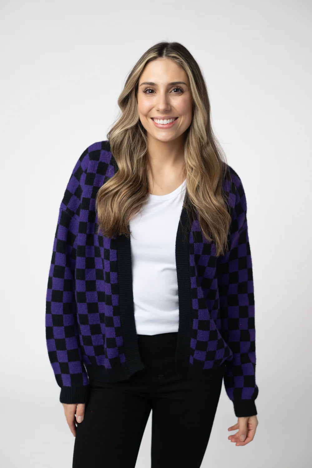 Black and Purple Micro Checkered Cardigan