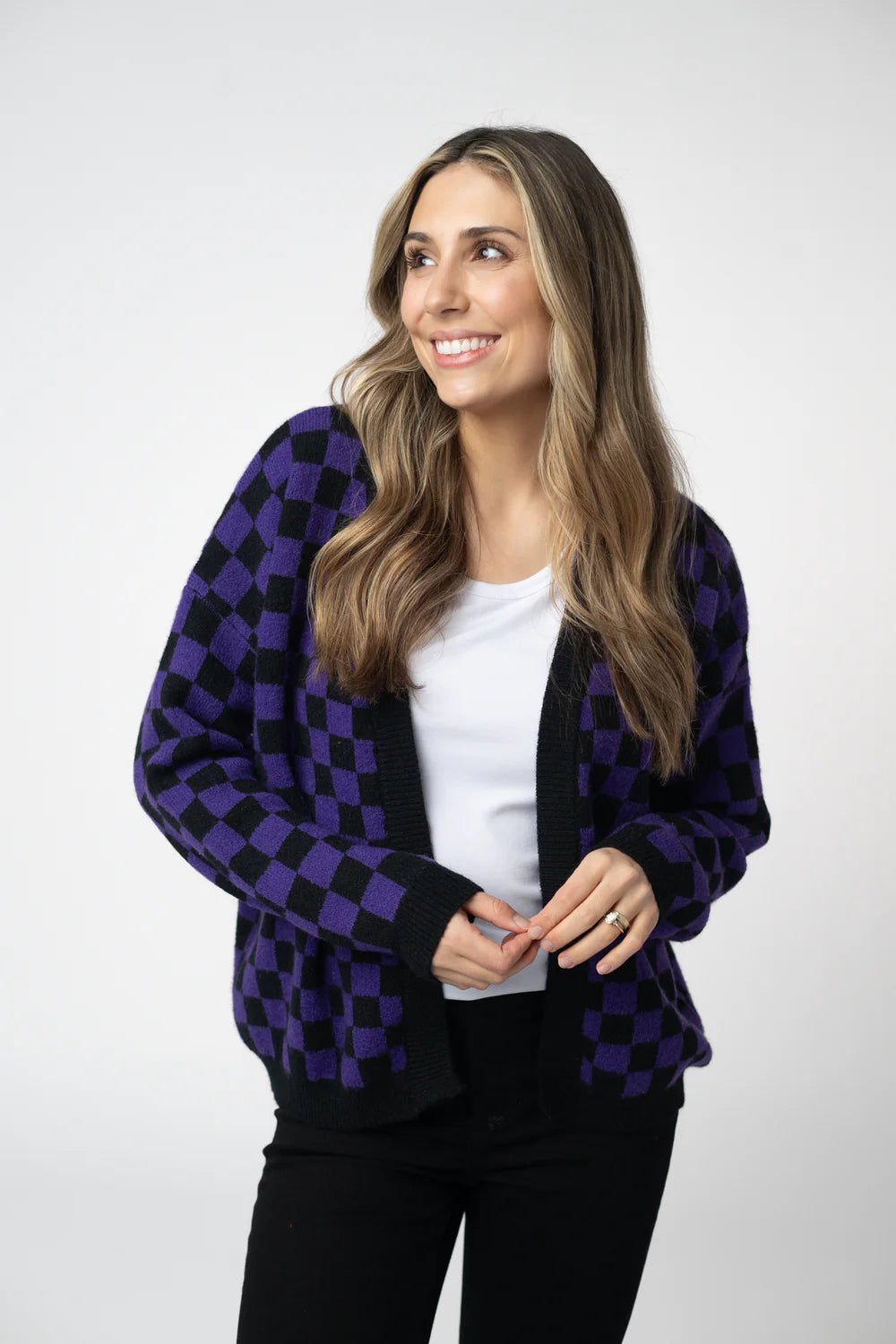 Black and Purple Micro Checkered Cardigan