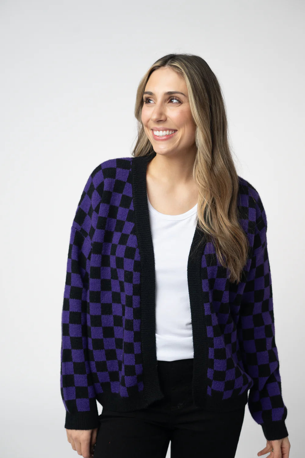 Black and Purple Micro Checkered Cardigan