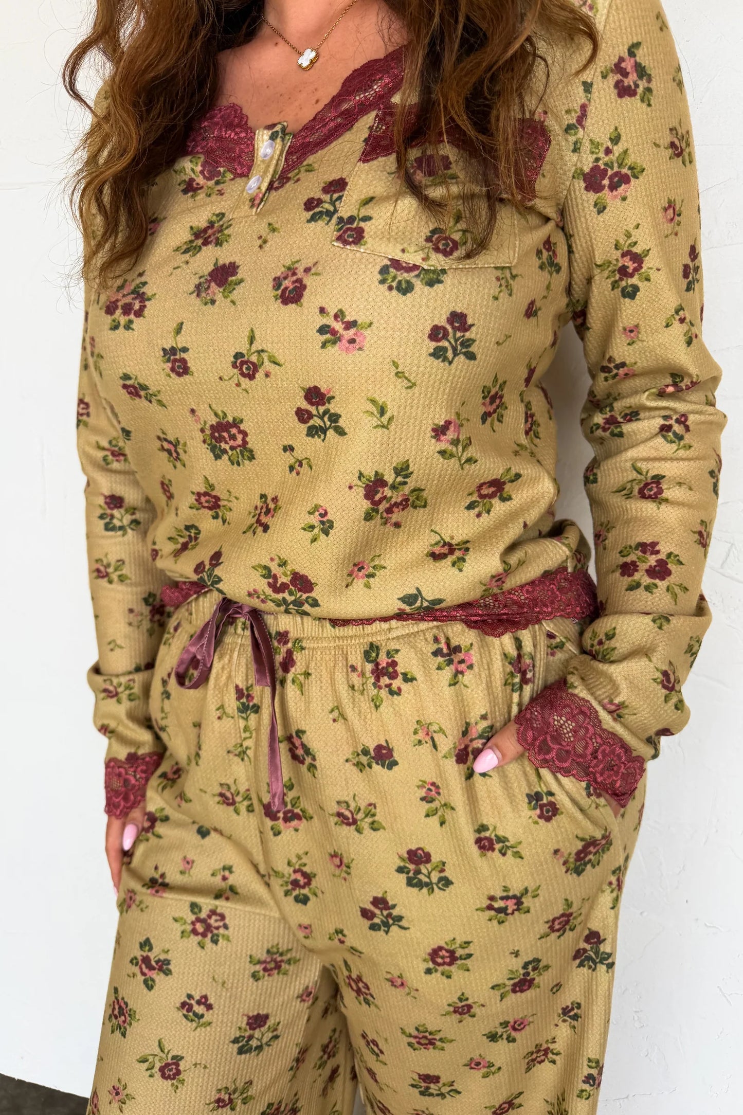 Pre Order: Florals and Lace Waffle PJ Set