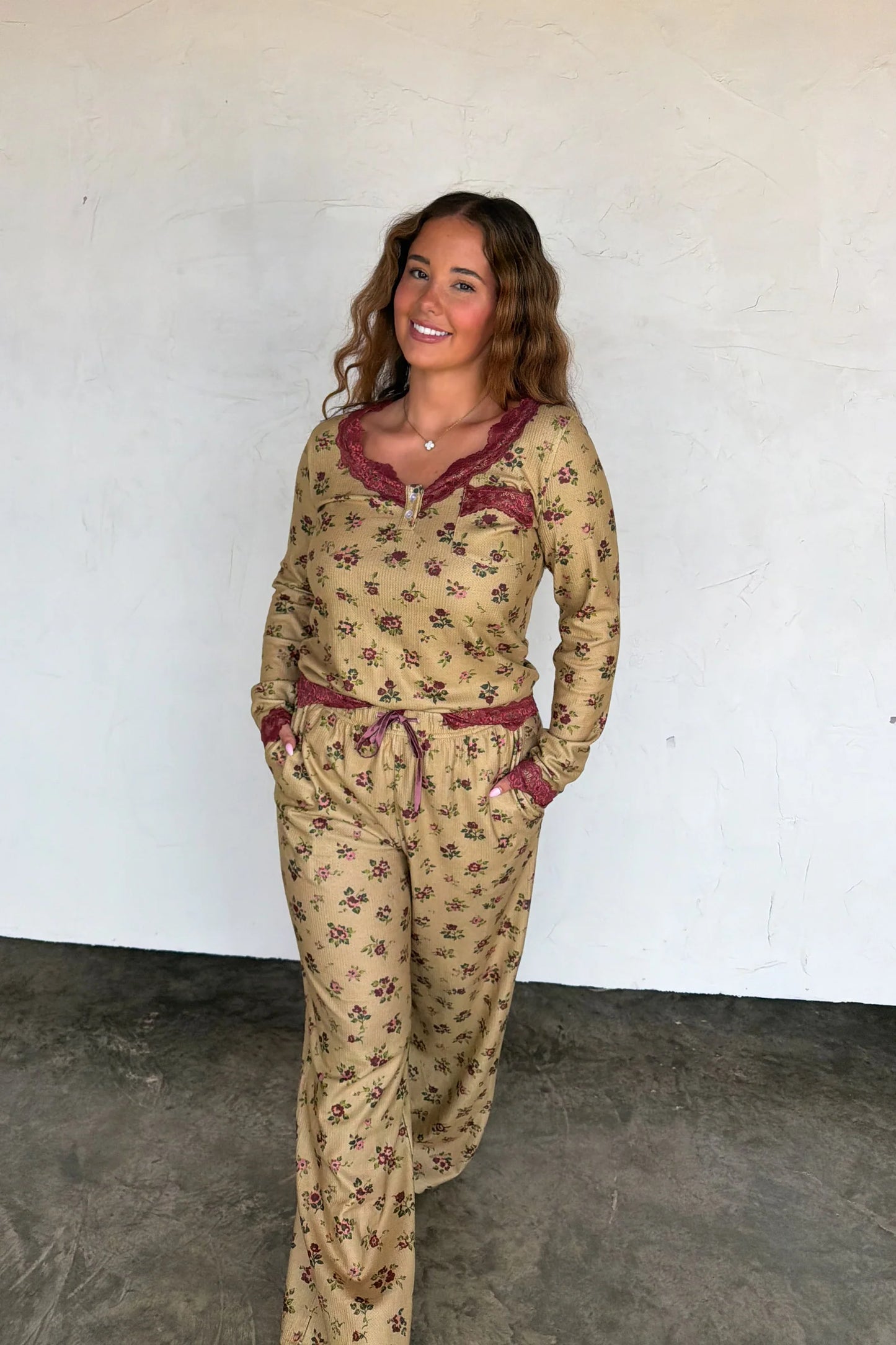 Pre Order: Florals and Lace Waffle PJ Set