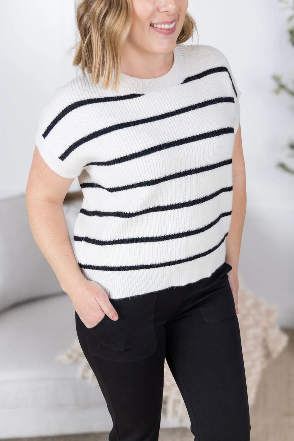 Ivory Striped Sweater Top