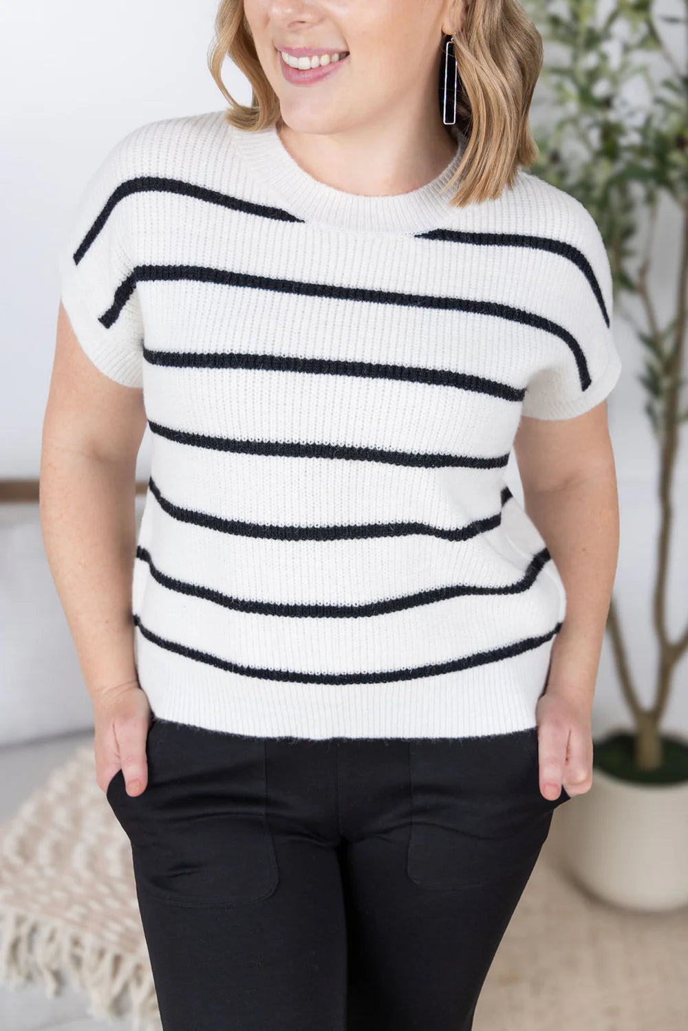 Ivory Striped Sweater Top