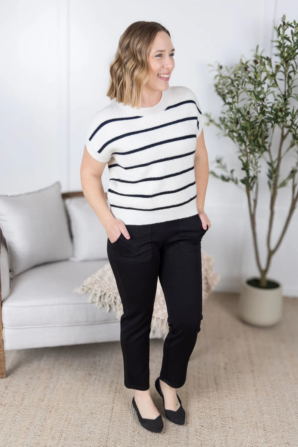 Ivory Striped Sweater Top