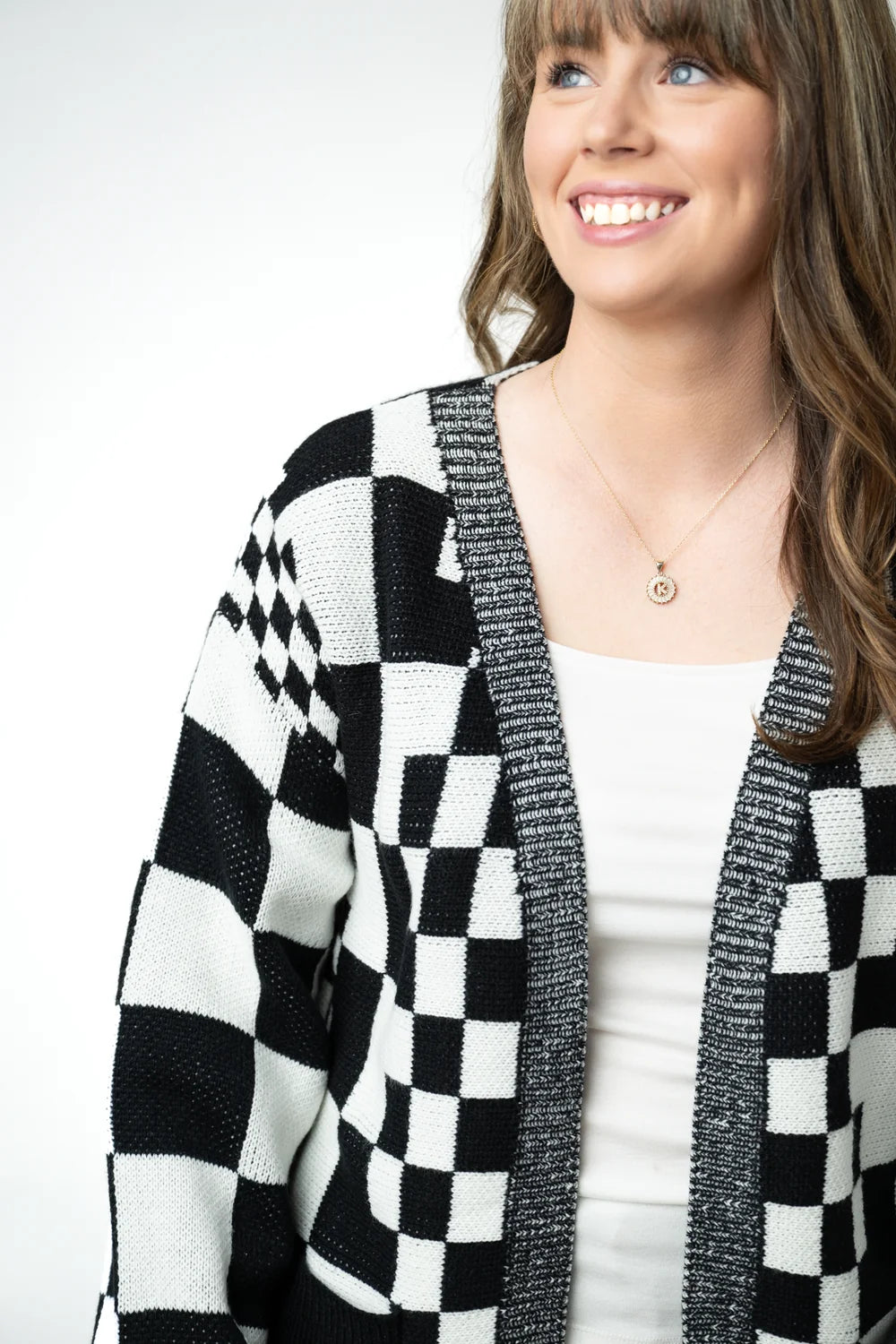 Black and White Checkered Pocket Cardigan
