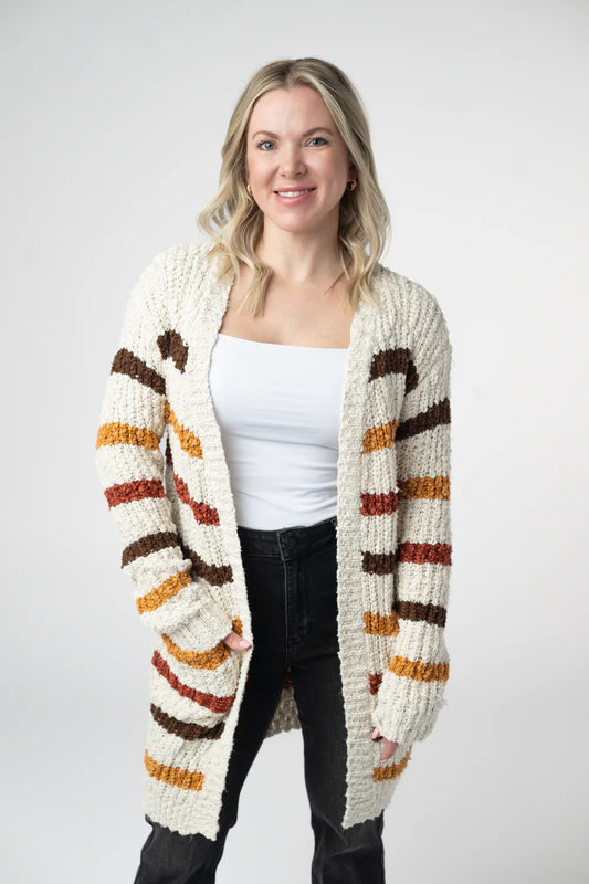 Fall Striped Pocket Cardigan