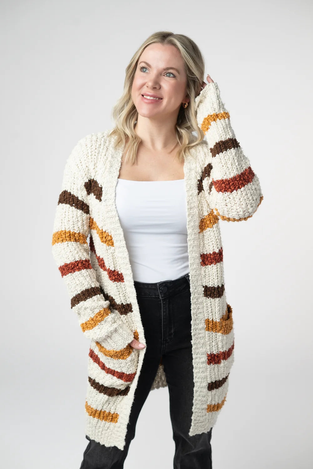 Fall Striped Pocket Cardigan