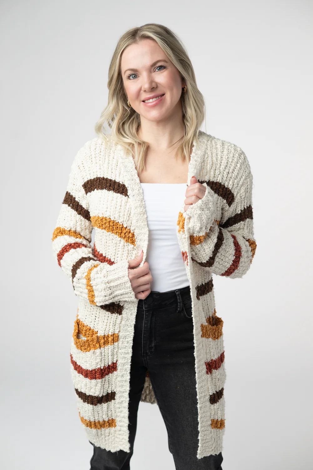 Fall Striped Pocket Cardigan