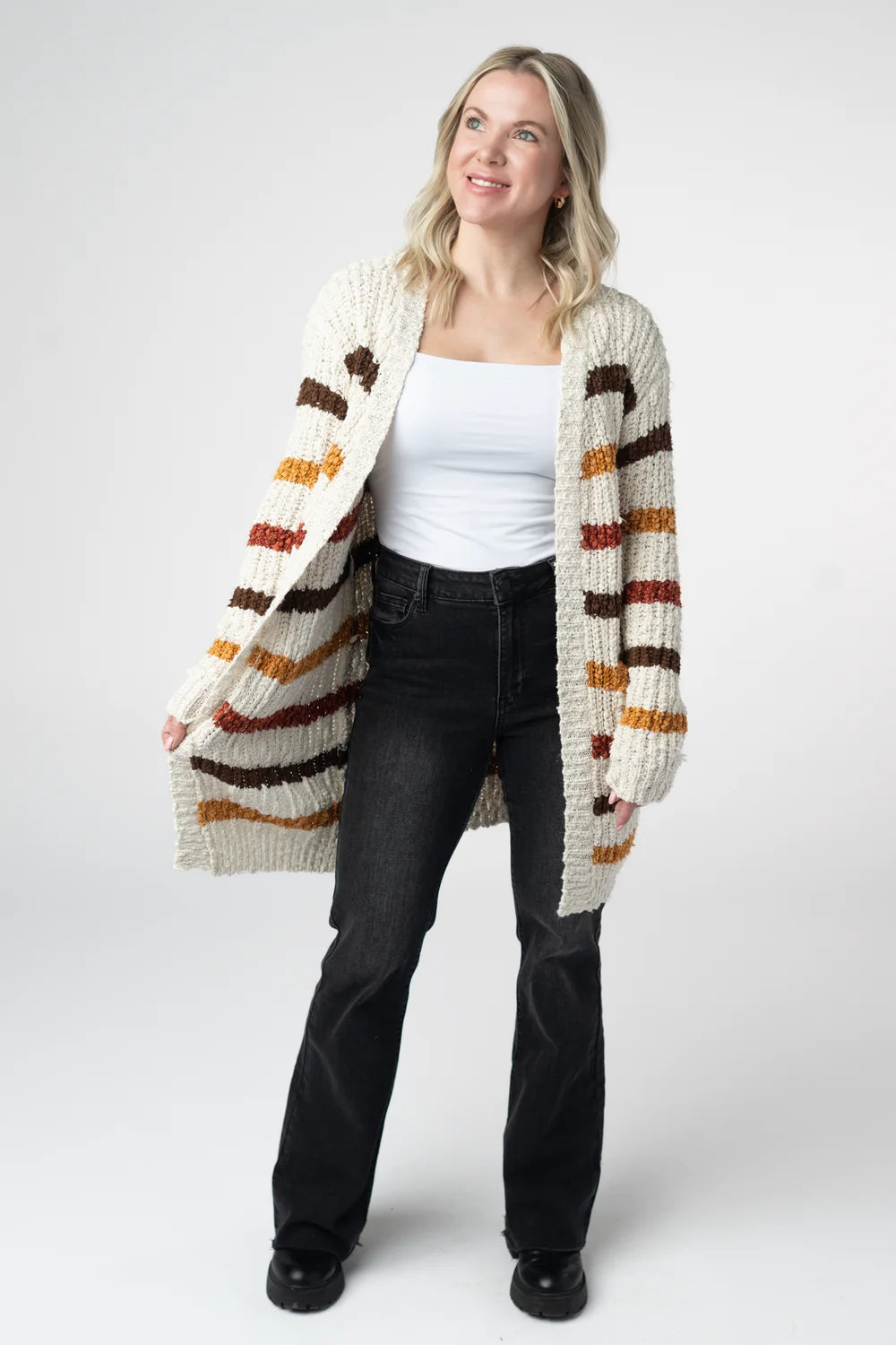 Fall Striped Pocket Cardigan