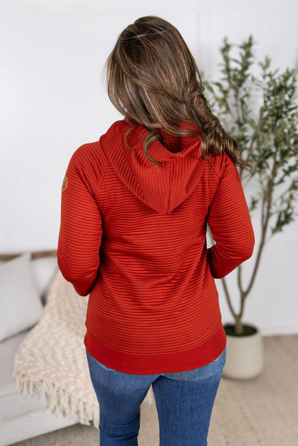 Rust Textured Pullover Hoodie