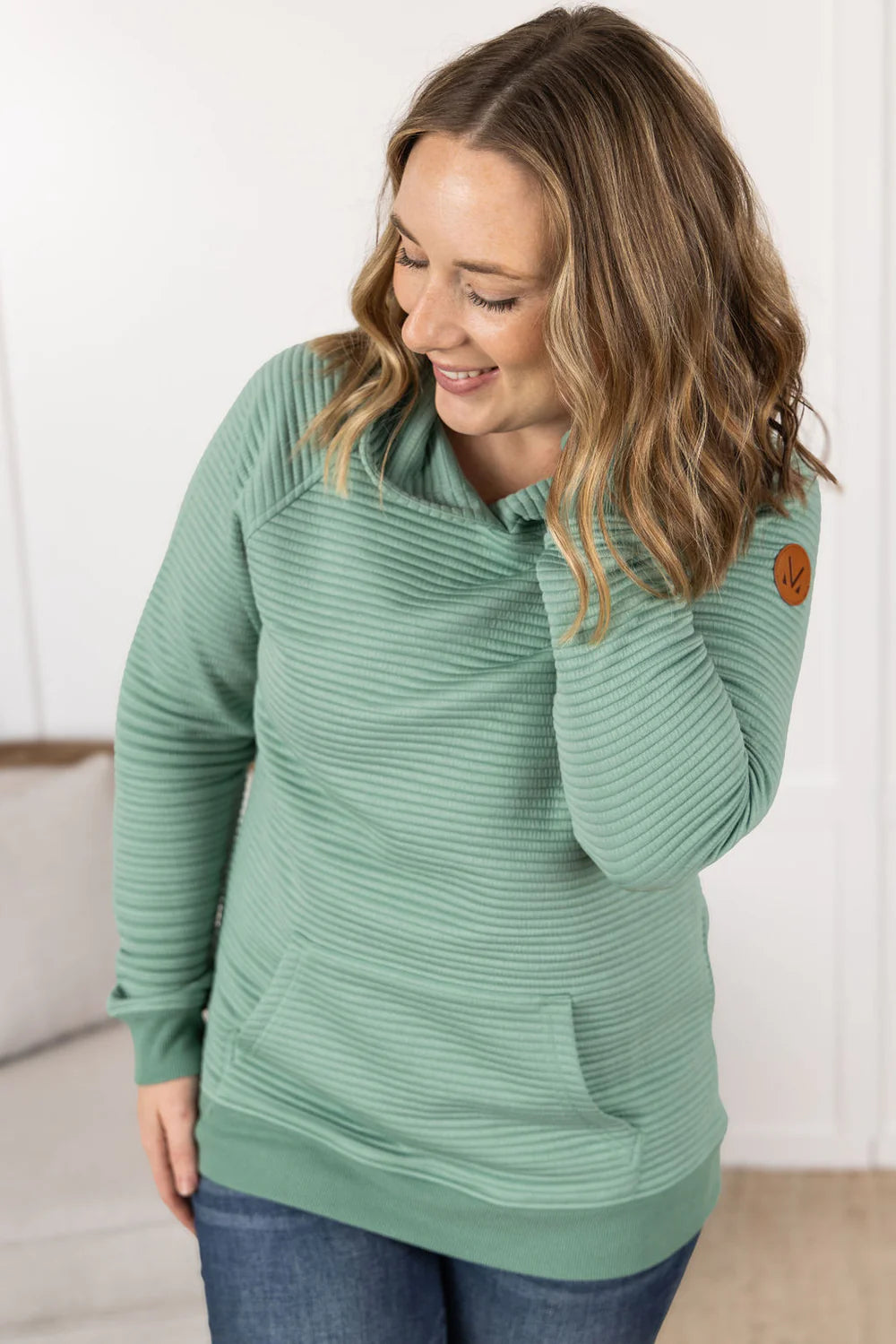 Sea Green  Textured Pullover Hoodie