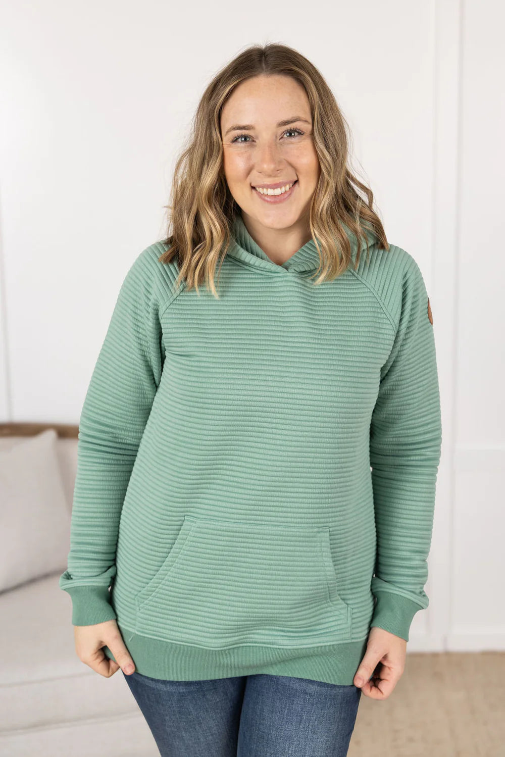 Sea Green  Textured Pullover Hoodie