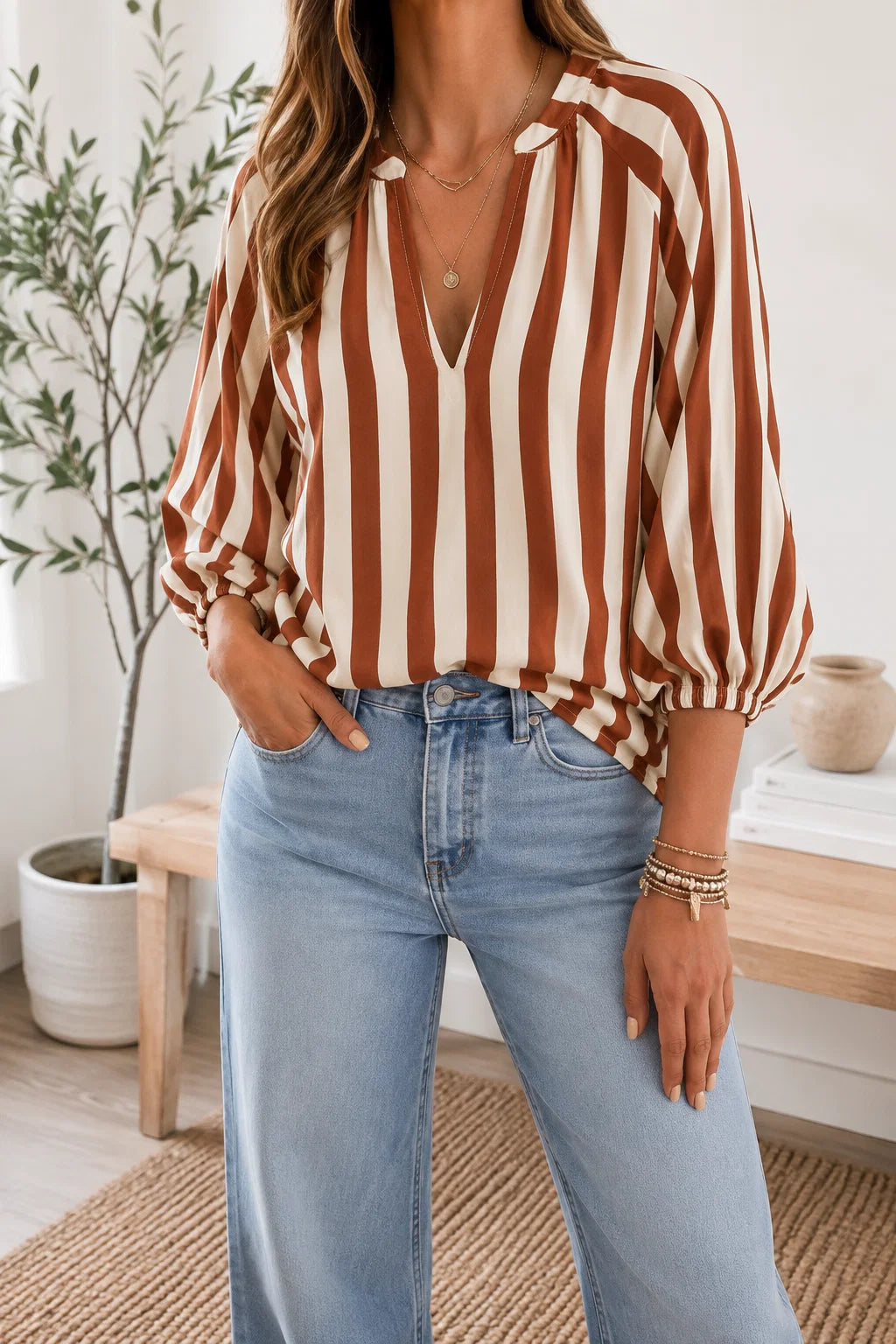 PRE ORDER - Brown Stripe Blouse