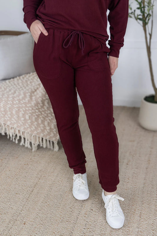 Burgundy Ribbed Joggeres