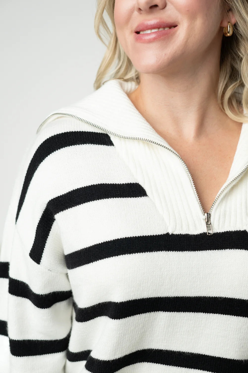Black and White Stripe Quarter Zip Pullover