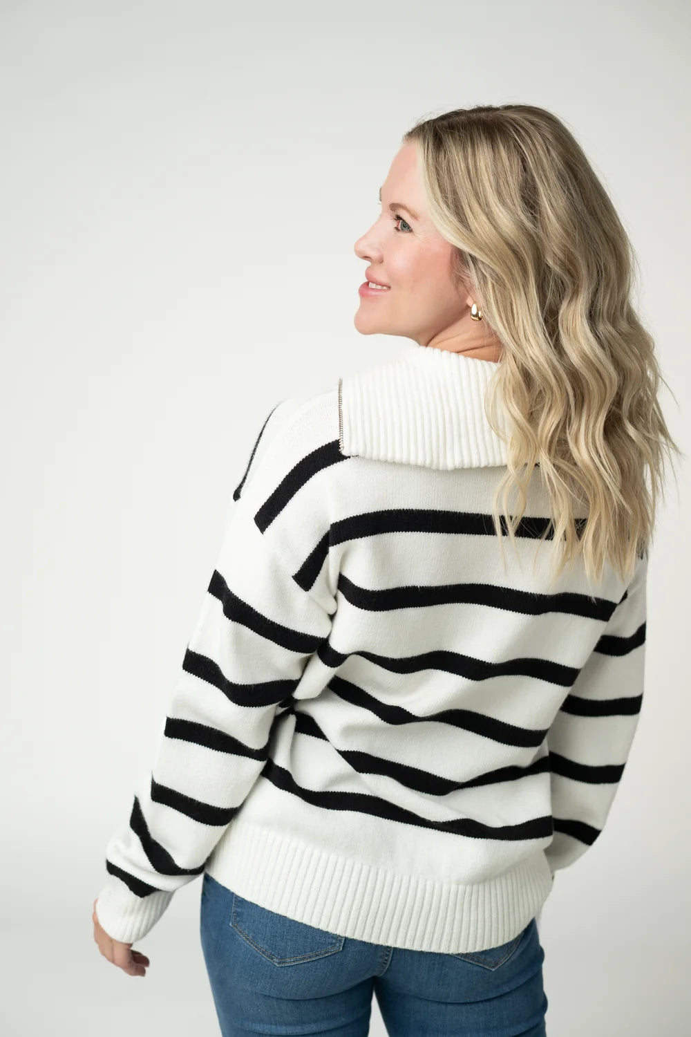 Black and White Stripe Quarter Zip Pullover