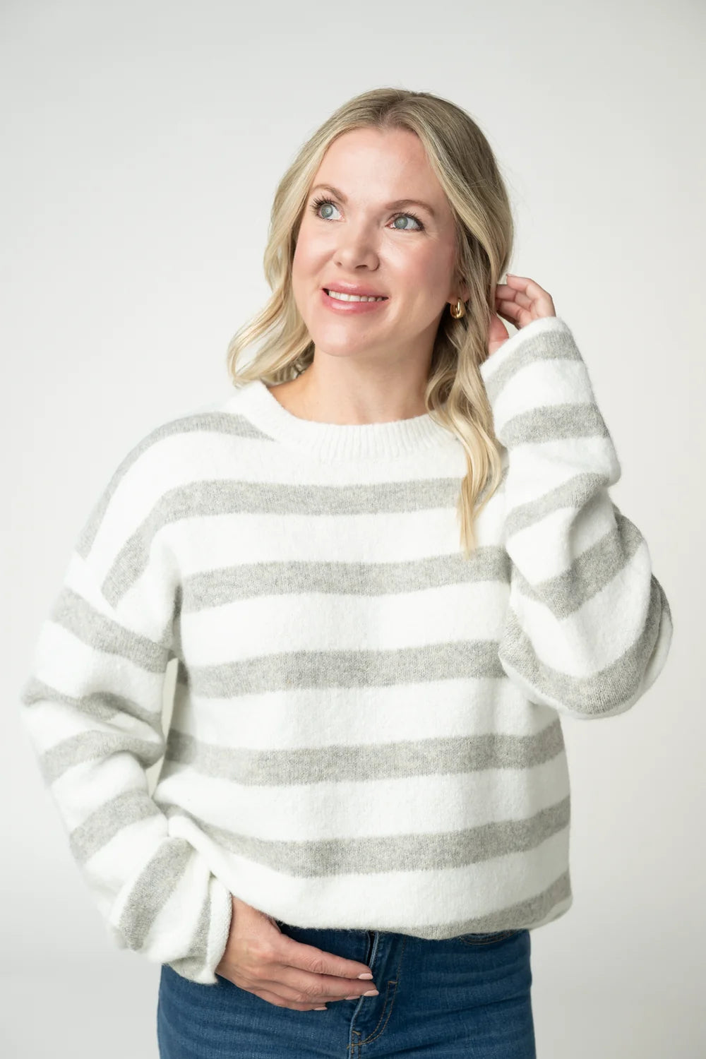 Cozy Grey and White Stripe Sweater