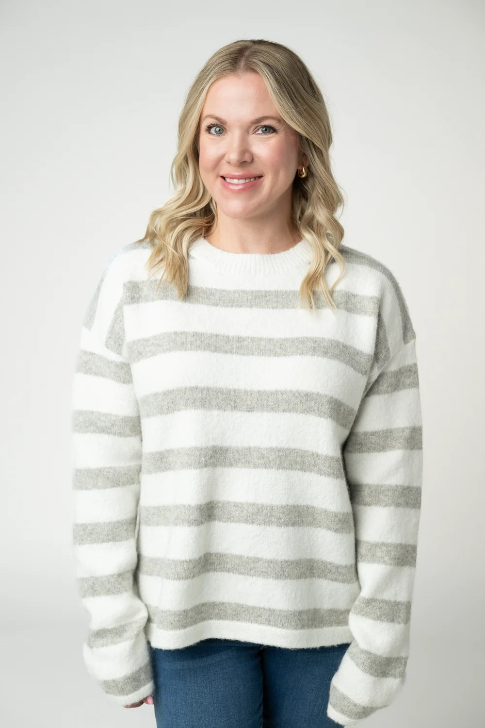 Cozy Grey and White Stripe Sweater