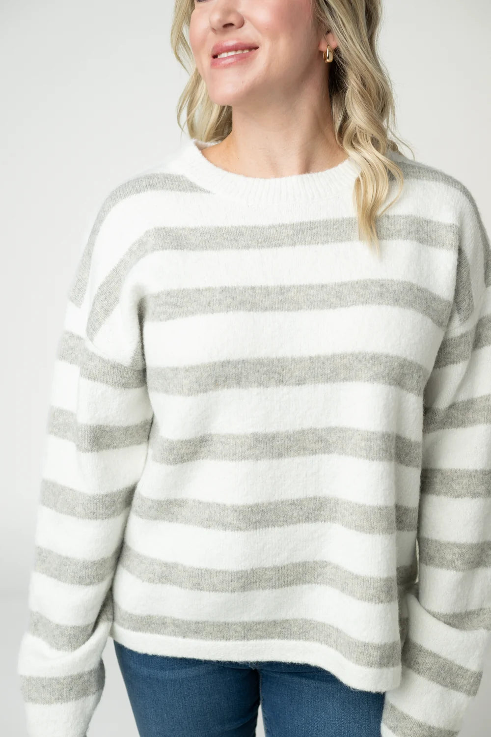 Cozy Grey and White Stripe Sweater