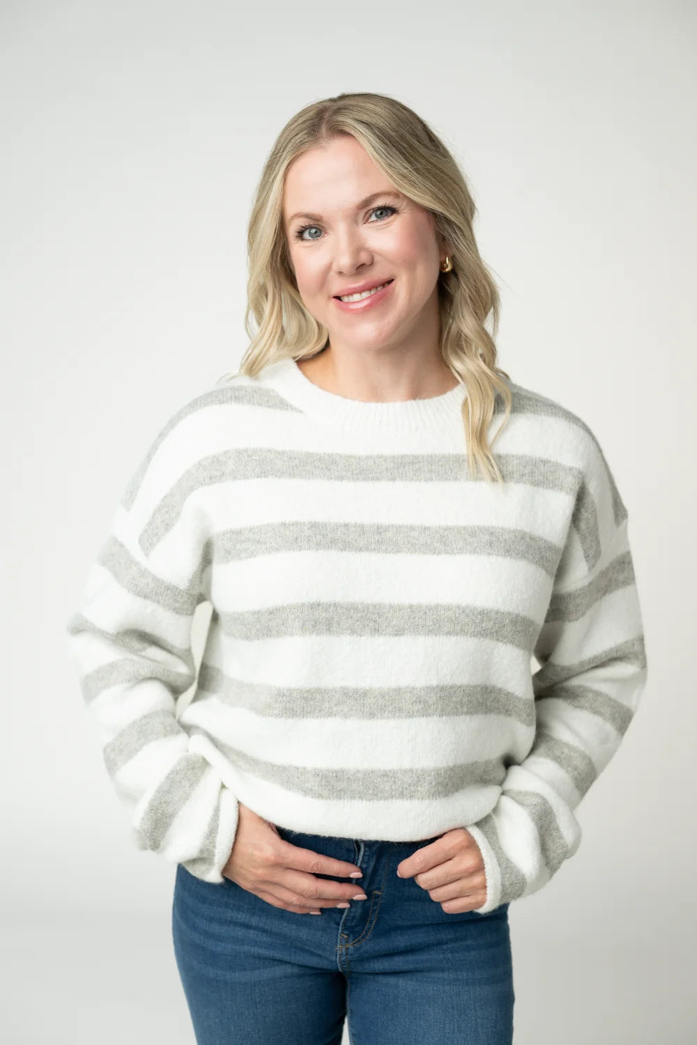 Cozy Grey and White Stripe Sweater