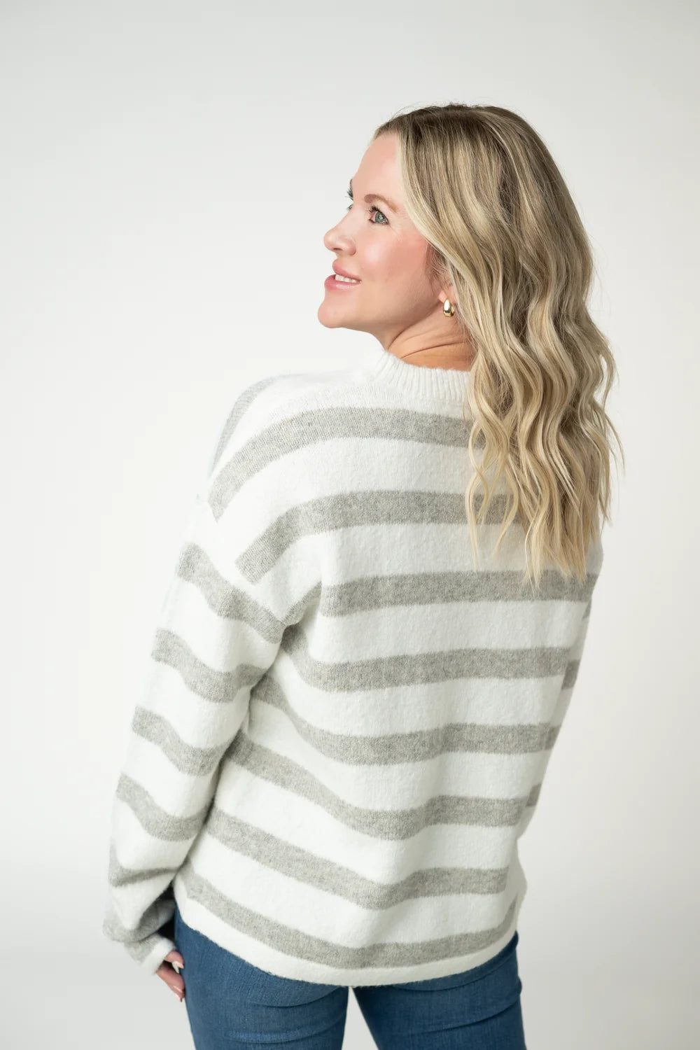Cozy Grey and White Stripe Sweater