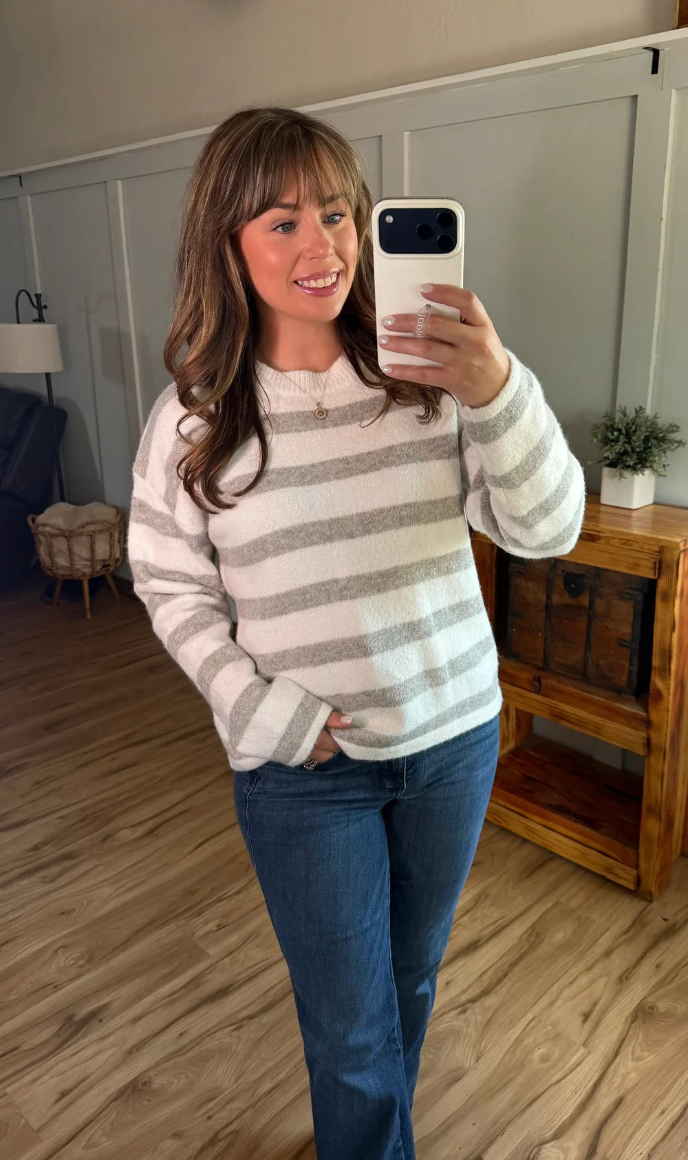 Cozy Grey and White Stripe Sweater