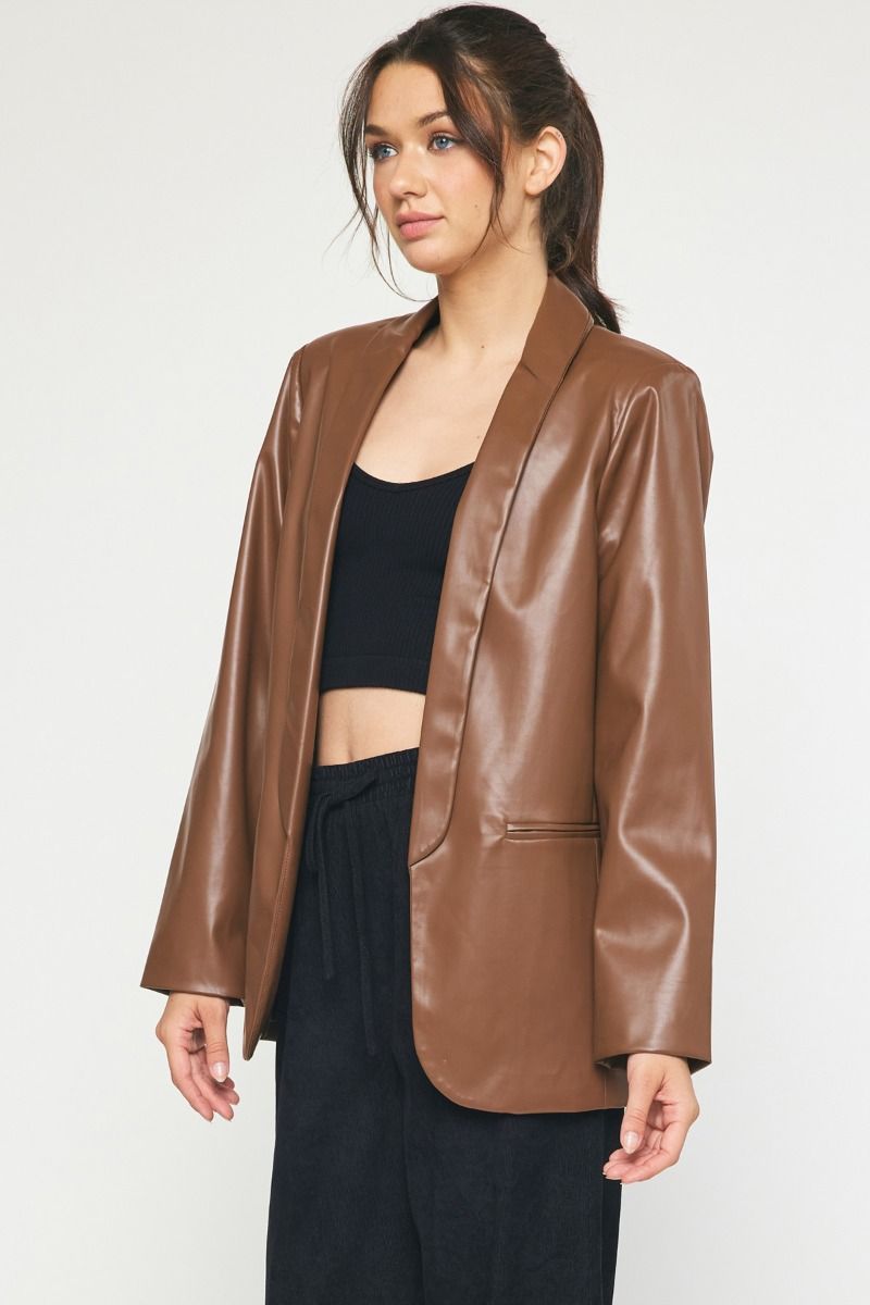 Brown Faux Leather Blazer