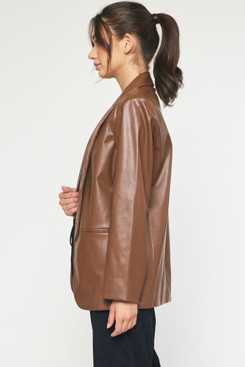 Brown Faux Leather Blazer