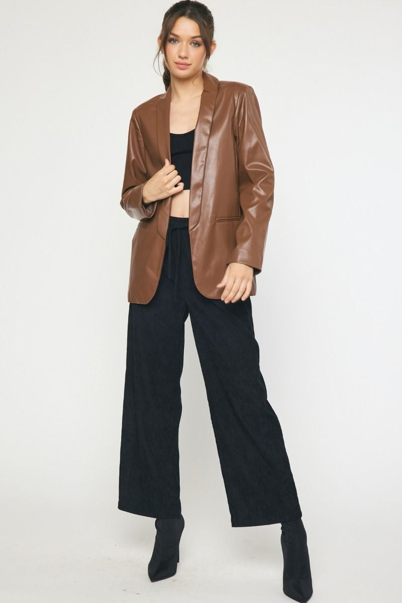 Brown Faux Leather Blazer