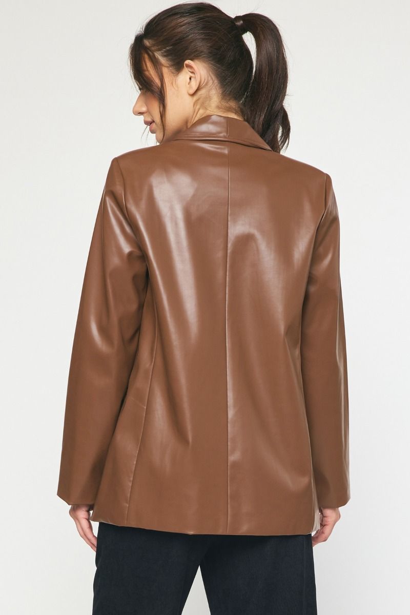 Brown Faux Leather Blazer