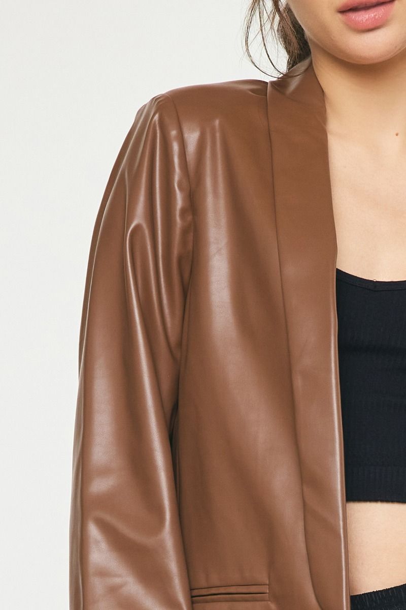 Brown Faux Leather Blazer