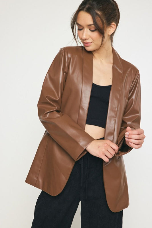 Brown Faux Leather Blazer