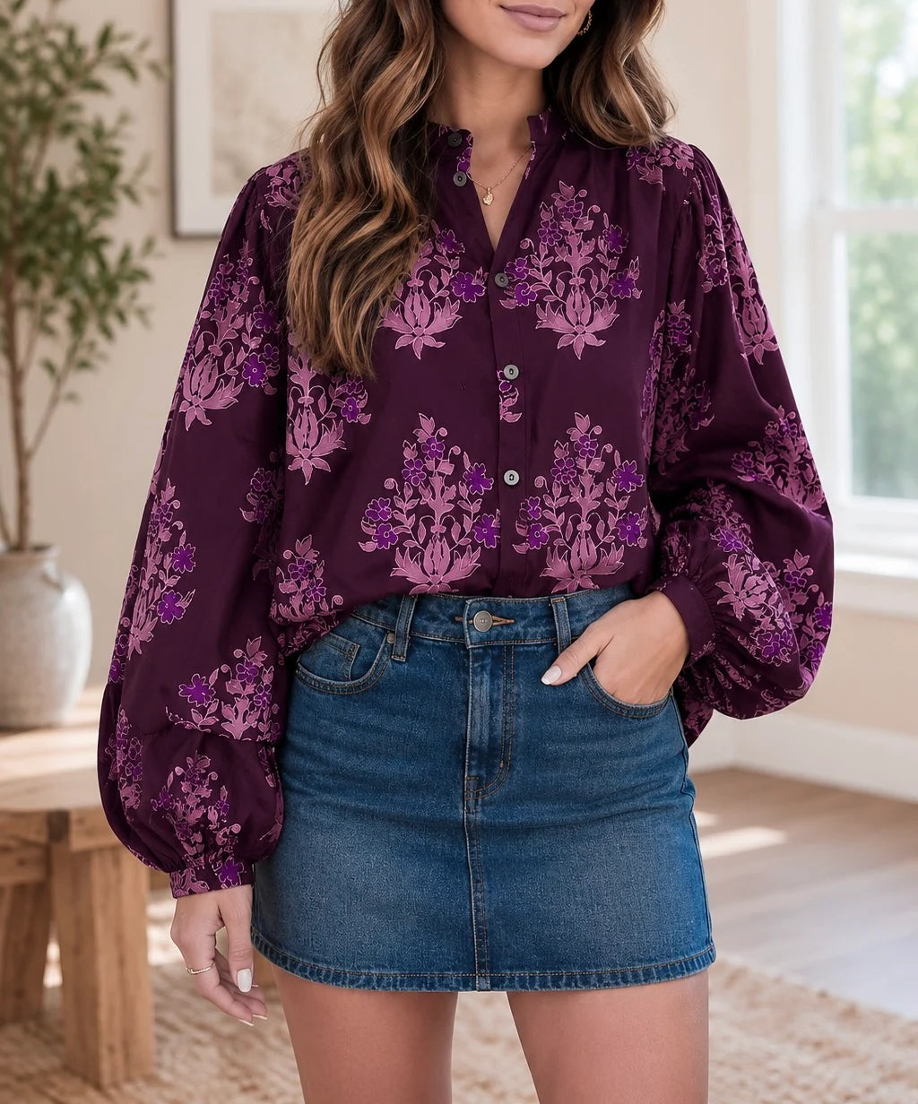 PRE ORDER - Purple Floral Button Down Blouse