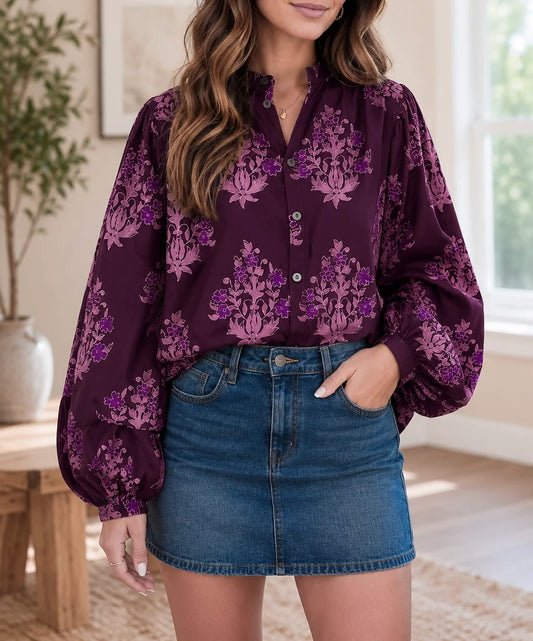 PRE ORDER - Purple Floral Button Down Blouse